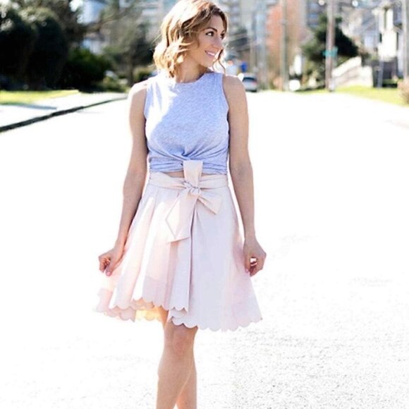 𝅺🤍 Club Monaco Skirt Women 00 Vidorus Scalloped Cotton Tie Pink Soft-Girl…​ - Picture 5 of 6